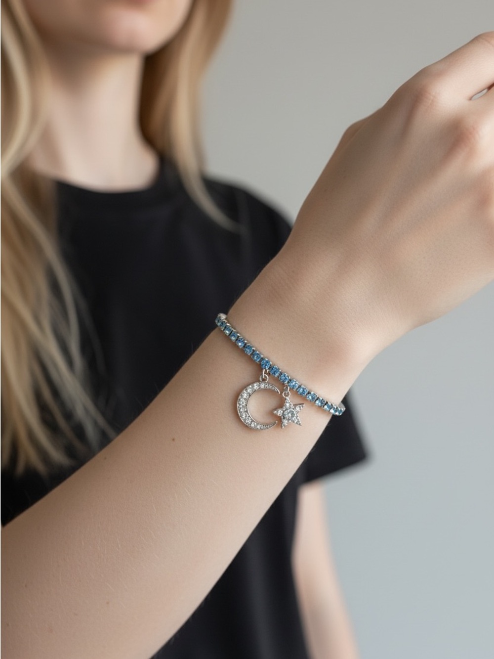 9/18 Moon & Star Blue Crystal Tennis Bracelet